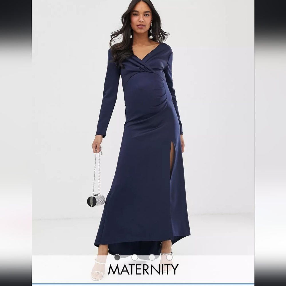 TFNC Maternity Scuba Maxi Wrap dress
